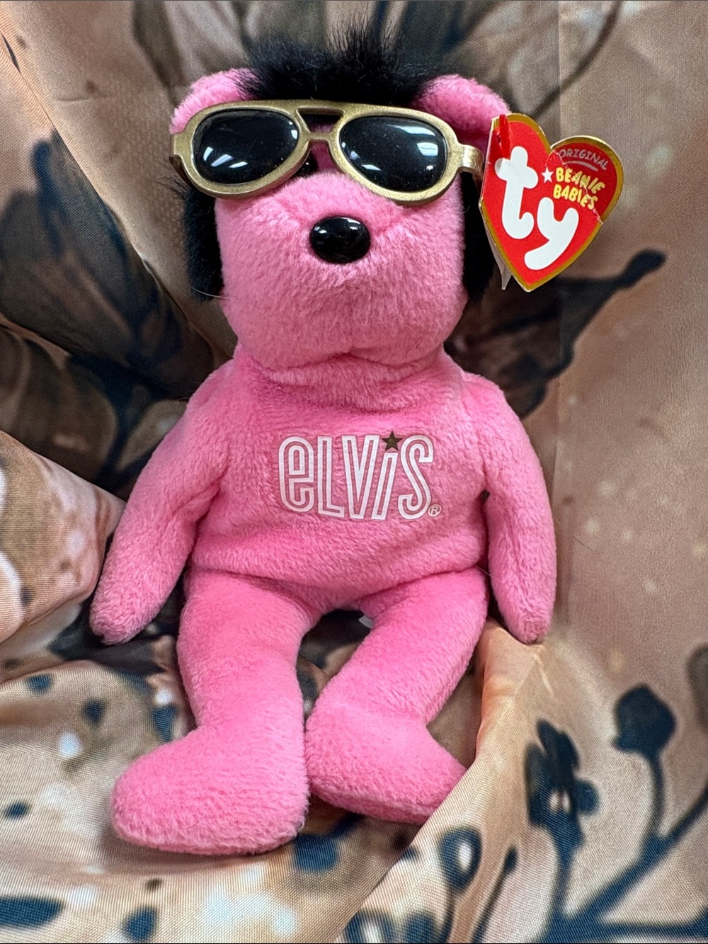 Ty Pink Elvis Plush Dog with Gold Sunglasses